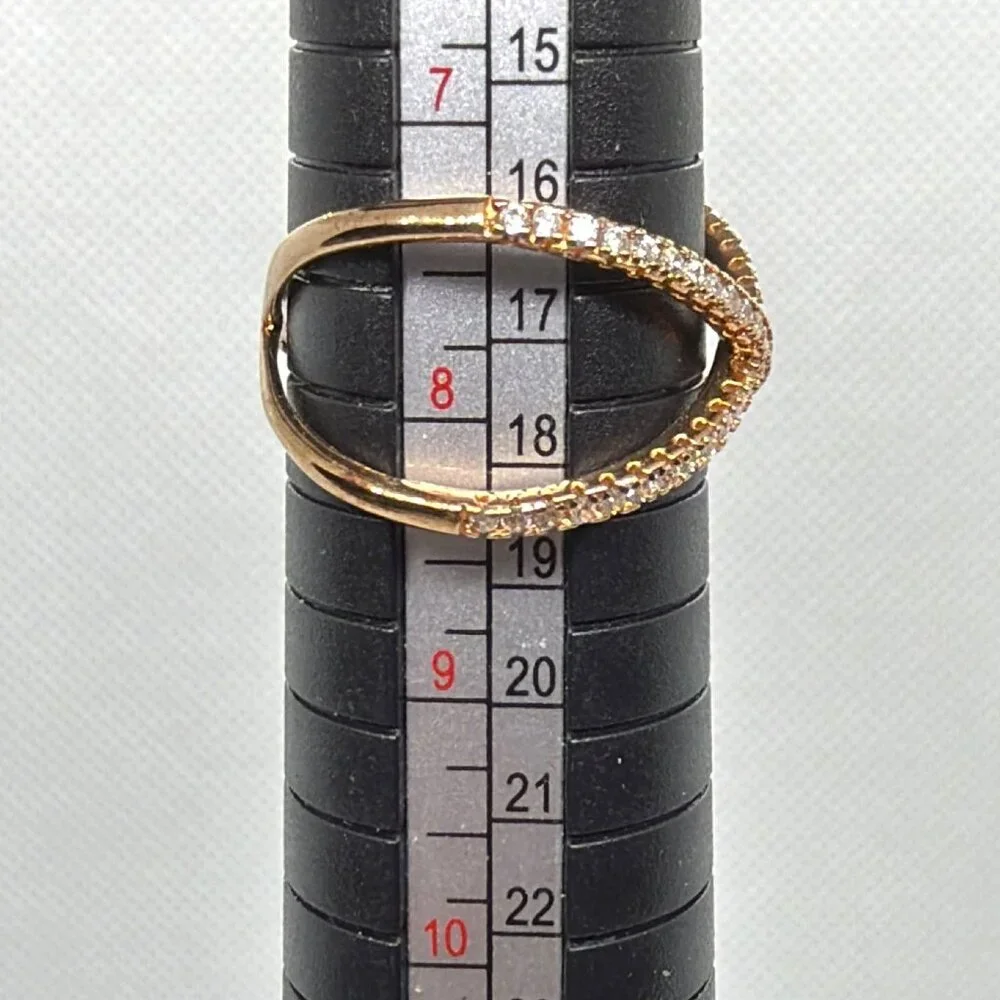 NEW 925 Silver Rose Gold Vermeil Pave CZ Criss Cross Ring Architectural Size 8 - Picture 11 of 16